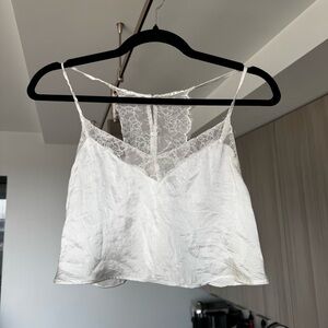 Free People Intimately White Lace Racerback Tank - Crochet Detail - Size M